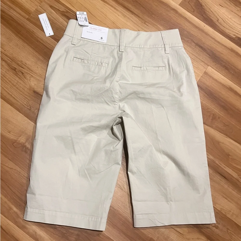 New Stretch Cotton Bermuda Shorts Natural Waist in Beige Relaxed Fit Slimming 6